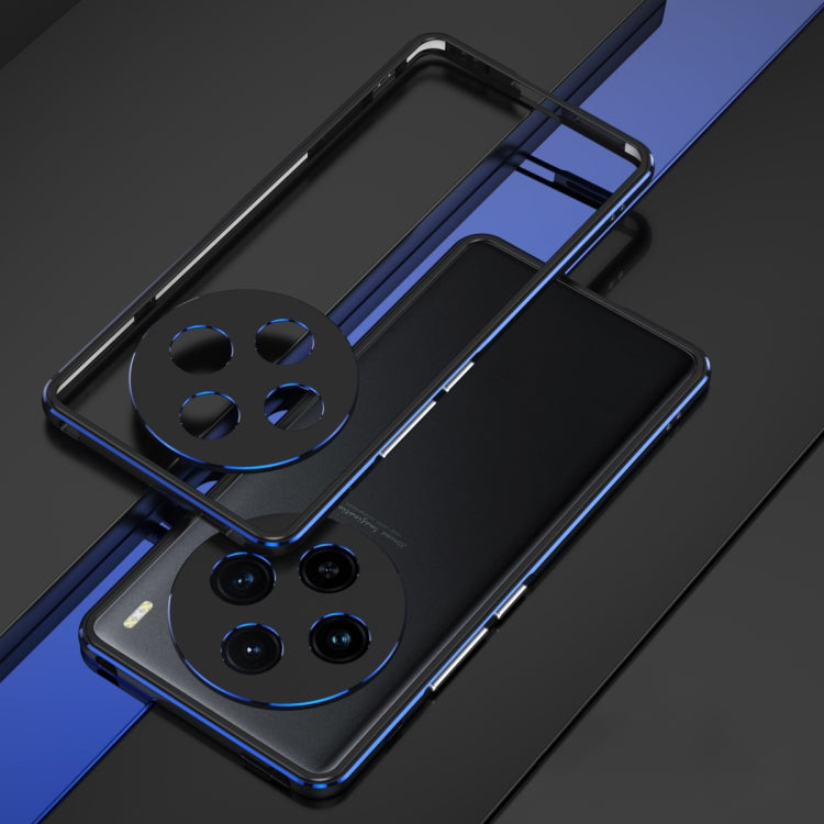 For vivo X100 Aurora Series Metal Frame Phone Case(Black Blue)