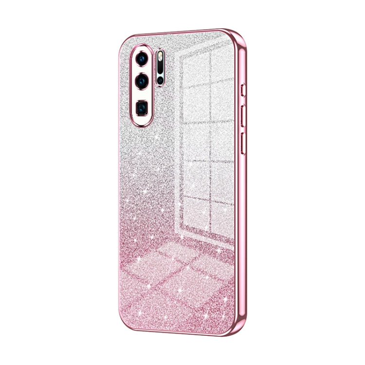 For Huawei P30 Pro Gradient Glitter Powder Electroplated Phone Case(Pink)