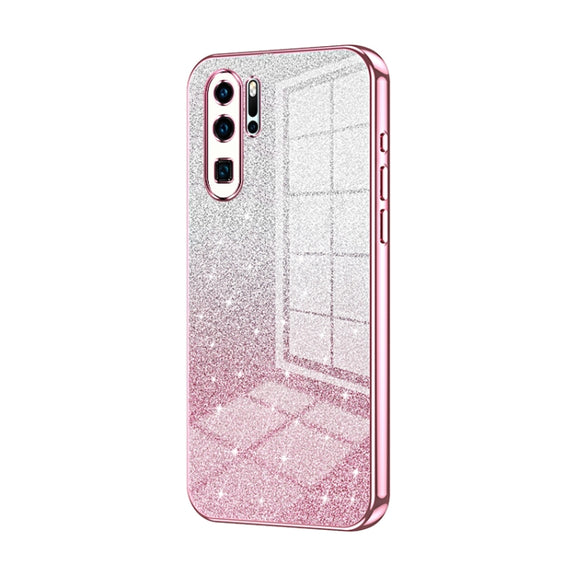 For Huawei P30 Pro Gradient Glitter Powder Electroplated Phone Case(Pink)