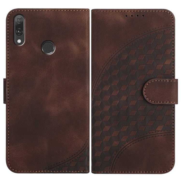 For Huawei Y9 2019 YX0060 Elephant Head Embossed Phone Leather Case with Lanyard(Coffee)