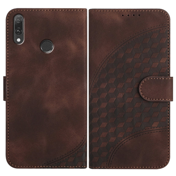 For Huawei Y9 2019 YX0060 Elephant Head Embossed Phone Leather Case with Lanyard(Coffee)