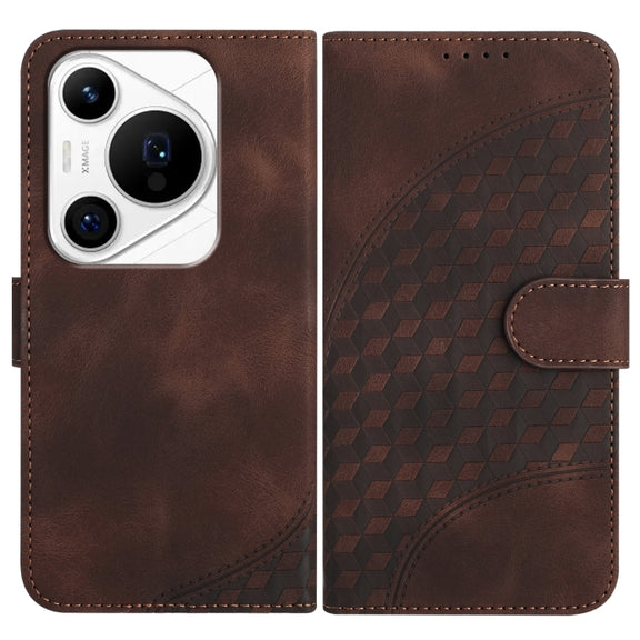 For Huawei Pura 70 Pro/70 Pro+ YX0060 Elephant Head Embossed Phone Leather Case with Lanyard(Coffee)