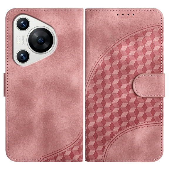 For Huawei Pura 70 YX0060 Elephant Head Embossed Phone Leather Case with Lanyard(Pink)