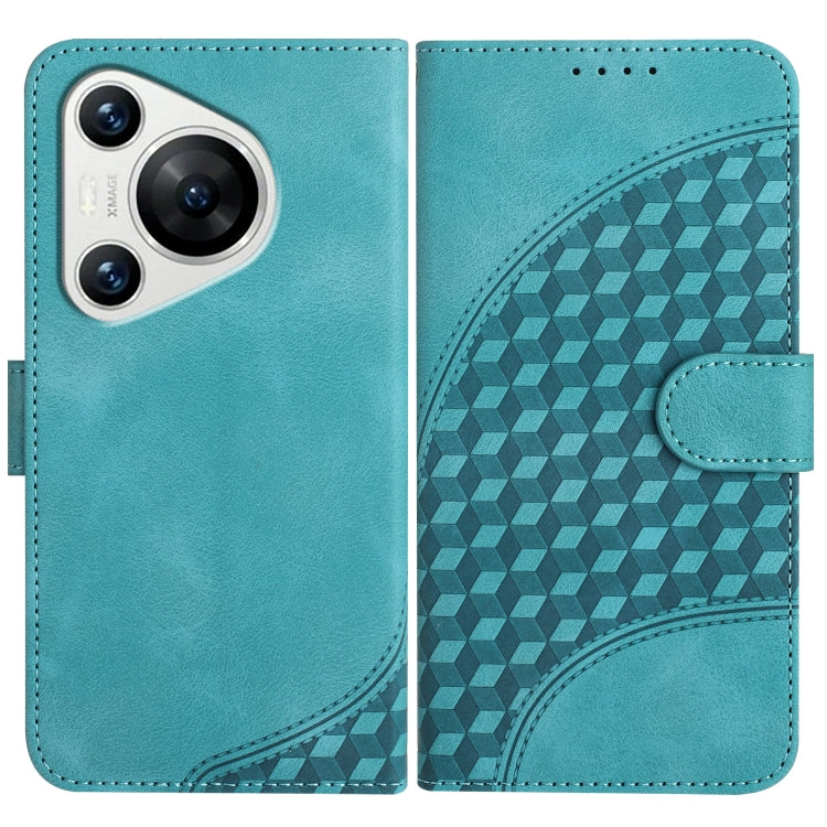 For Huawei Pura 70 YX0060 Elephant Head Embossed Phone Leather Case with Lanyard(Light Blue)