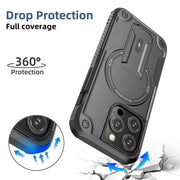For iPhone 15 Plus MagSafe Holder Armor PC Hybrid TPU Phone Case(Black)