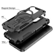 For iPhone 15 Plus MagSafe Holder Armor PC Hybrid TPU Phone Case(Black)