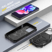 For iPhone 15 Plus MagSafe Holder Armor PC Hybrid TPU Phone Case(Black)