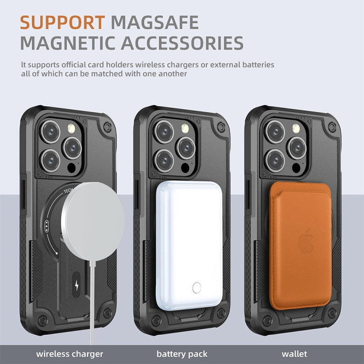 For iPhone 15 Plus MagSafe Holder Armor PC Hybrid TPU Phone Case(Black)