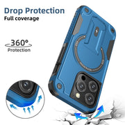 For iPhone 15 MagSafe Holder Armor PC Hybrid TPU Phone Case(Dark Blue)