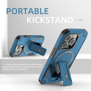 For iPhone 15 MagSafe Holder Armor PC Hybrid TPU Phone Case(Dark Blue)