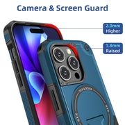 For iPhone 15 MagSafe Holder Armor PC Hybrid TPU Phone Case(Dark Blue)