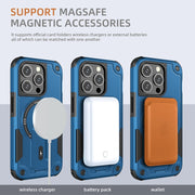For iPhone 15 MagSafe Holder Armor PC Hybrid TPU Phone Case(Dark Blue)