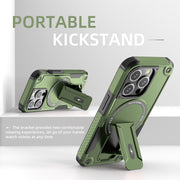For iPhone 14 MagSafe Holder Armor PC Hybrid TPU Phone Case(Army Green)