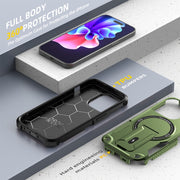 For iPhone 14 MagSafe Holder Armor PC Hybrid TPU Phone Case(Army Green)