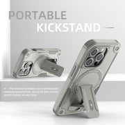 For iPhone 14 Pro Max Armor Magsafe Holder PC Hybrid TPU Phone Case(Grey)