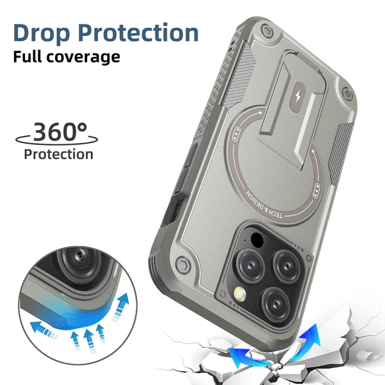 For iPhone 13 Pro MagSafe Holder Armor PC Hybrid TPU Phone Case(Grey)