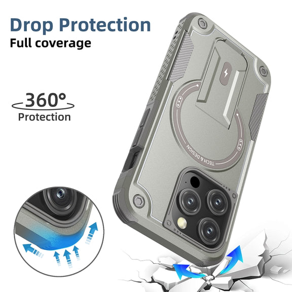 For iPhone 13 Pro MagSafe Holder Armor PC Hybrid TPU Phone Case(Grey)