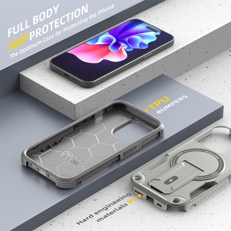 For iPhone 13 Pro MagSafe Holder Armor PC Hybrid TPU Phone Case(Grey)