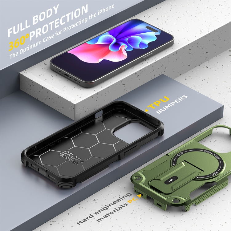 For iPhone 13 MagSafe Holder Armor PC Hybrid TPU Phone Case(Army Green)