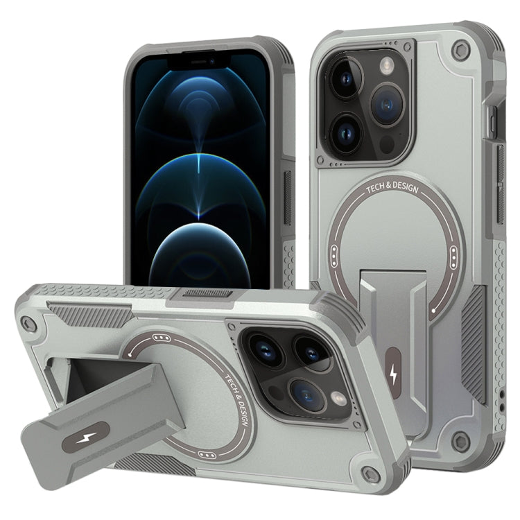 For iPhone 12 Pro Max MagSafe Holder Armor PC Hybrid TPU Phone Case(Grey)