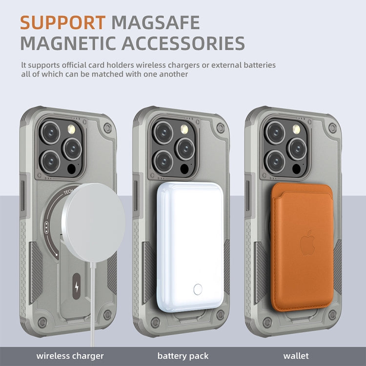 For iPhone 12 Pro Max MagSafe Holder Armor PC Hybrid TPU Phone Case(Grey)