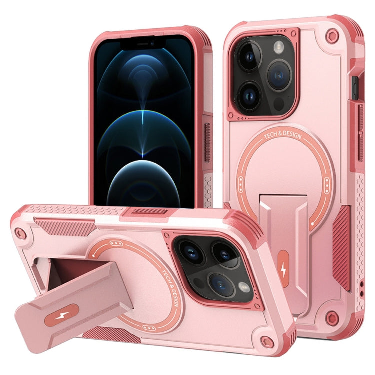 For iPhone 12 Pro Max Armor Magsafe Holder PC Hybrid TPU Phone Case(Pink)