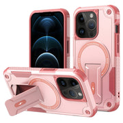 For iPhone 12 Pro Max Armor Magsafe Holder PC Hybrid TPU Phone Case(Pink)