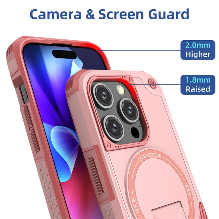 For iPhone 12 Pro Max Armor Magsafe Holder PC Hybrid TPU Phone Case(Pink)