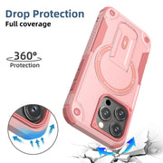 For iPhone 16 Pro Armor Magsafe Holder PC Hybrid TPU Phone Case(Pink)