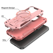For iPhone 16 Pro Armor Magsafe Holder PC Hybrid TPU Phone Case(Pink)