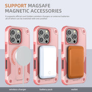 For iPhone 16 Pro Armor Magsafe Holder PC Hybrid TPU Phone Case(Pink)