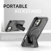 For iPhone 16 Plus Armor Magsafe Holder PC Hybrid TPU Phone Case(Black)