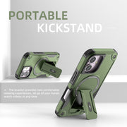 For iPhone 16 Armor Magsafe Holder PC Hybrid TPU Phone Case(Army Green)