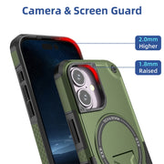 For iPhone 16 Armor Magsafe Holder PC Hybrid TPU Phone Case(Army Green)
