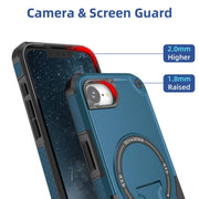 For iPhone 16e Armor Magsafe Holder PC Hybrid TPU Phone Case(Dark Blue)