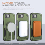 For iPhone 16e Armor Magsafe Holder PC Hybrid TPU Phone Case(Army Green)