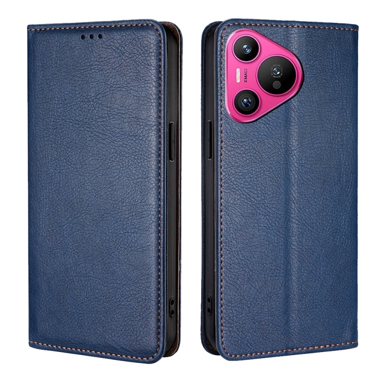 For Huawei Pura 70 Gloss Oil Solid Color Magnetic Leather Phone Case(Blue)