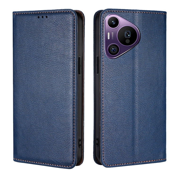 For Huawei Pura 70 Pro / Pro+ Gloss Oil Solid Color Magnetic Leather Phone Case(Blue)