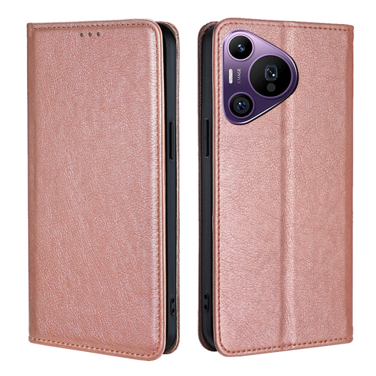 For Huawei Pura 70 Pro / Pro+ Gloss Oil Solid Color Magnetic Leather Phone Case(Rose Gold)