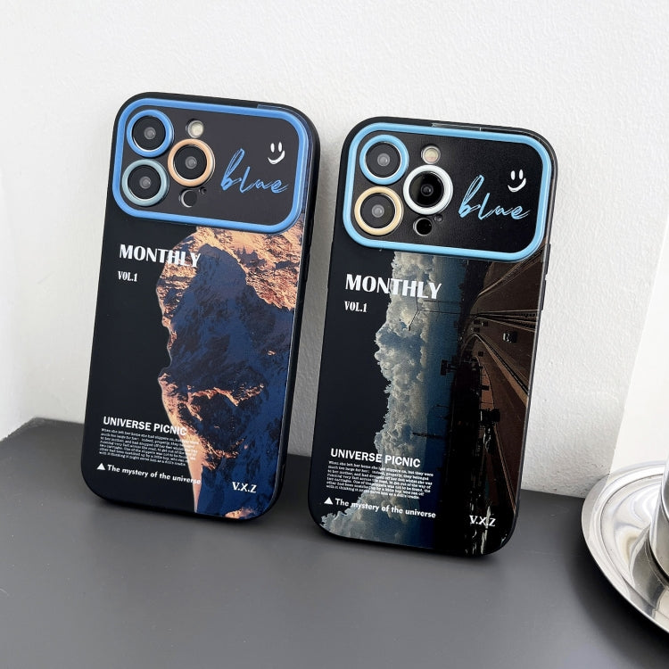 For iPhone 15 Scenery Pattern Large Window TPU Phone Case(Black Sea Sunrise)