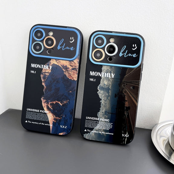For iPhone 15 Scenery Pattern Large Window TPU Phone Case(Black Sea Sunrise)