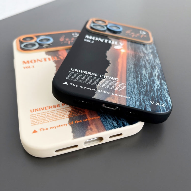 For iPhone 15 Scenery Pattern Large Window TPU Phone Case(Black Sea Sunrise)