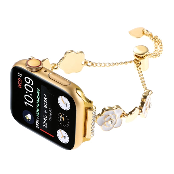 For Apple Watch Ultra 49mm Camellia Metal Chain Bracelet Watch Band(White Gold)