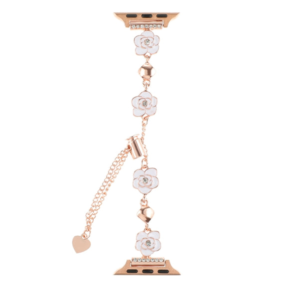For Apple Watch Series 5 40mm Camellia Metal Chain Bracelet Watch Band(White Rose Gold)