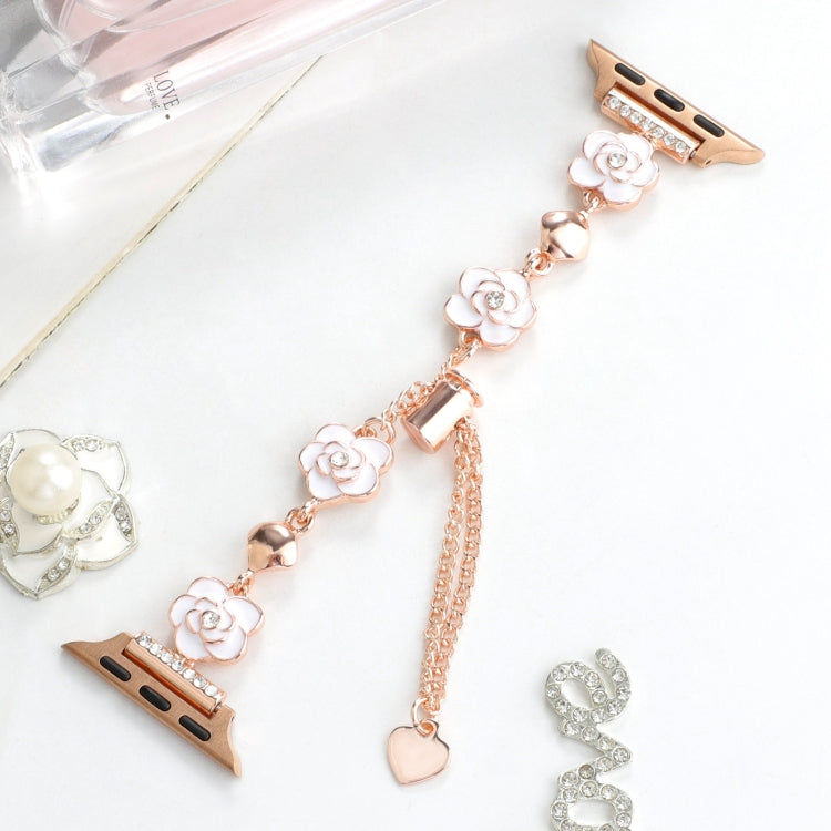 For Apple Watch Series 2 42mm Camellia Metal Chain Bracelet Watch Band(White Rose Gold)