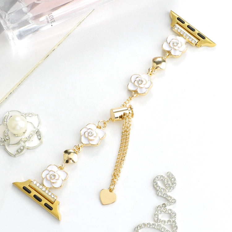 For Apple Watch 42mm Camellia Metal Chain Bracelet Watch Band(White Gold)