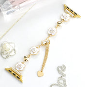 For Apple Watch 42mm Camellia Metal Chain Bracelet Watch Band(White Gold)