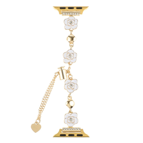 For Apple Watch 38mm Camellia Metal Chain Bracelet Watch Band(White Gold)