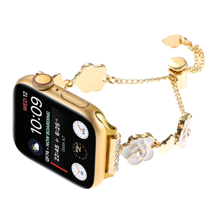 For Apple Watch 38mm Camellia Metal Chain Bracelet Watch Band(White Gold)