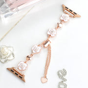 For Apple Watch 38mm Camellia Metal Chain Bracelet Watch Band(White Rose Gold)